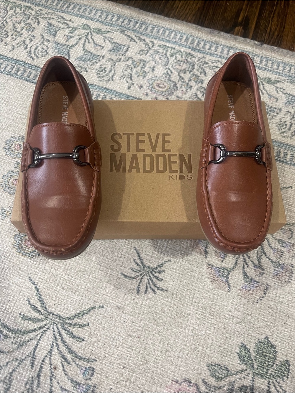 Steve Madden Boys' Brown Leather Bit Loafers